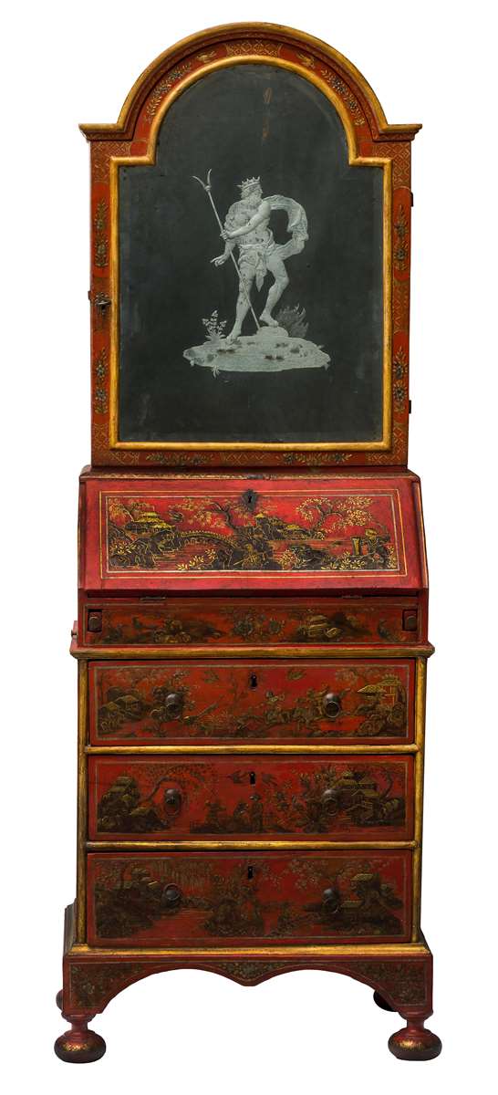 A small venitian red lacca bureau cabinet